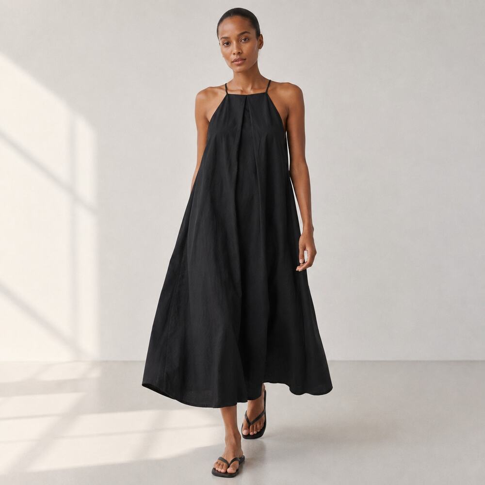 Anine Bing Bree Dress Womens L Black Cotton Sleeveless A-line Midi Maxi Sundress
